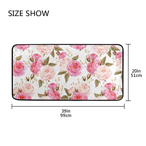 susiyo Kitchen Mat Beautiful Floral Pink Roses Kitchen Rug Mat Anti-Fatigue Comfort Floor Mat Non Slip Oil Stain Resistant Easy to Clean Kitchen Rug Bath Rug Carpet for Indoor Outdoor Doormat
