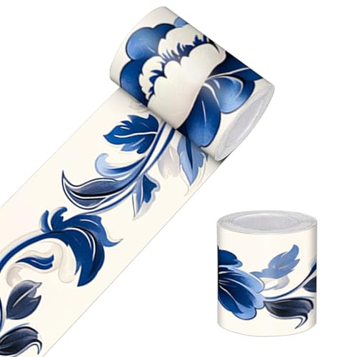 HOMETITUTE Peel and Stick Wallpaper Border 4x196in Blue Floral Pattern - color: blue flowers