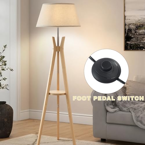 Tripod Floor Lamp with Shelf, 59'' Standing Lamps for Living Room - color: Natural
