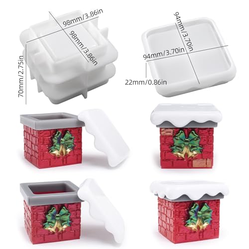 Wehous Snow Chimney Storage Box Silicone Molds with Lid, Unique Christmas Candle Holder Jewelry Trinket Container Epoxy Resin Mold, 3D Winter Container Storage Art Casting Craft DIY Christmas Ornament - color: Snow Chimney Box