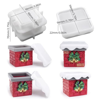 Wehous Snow Chimney Storage Box Silicone Molds with Lid, Unique Christmas Candle Holder Jewelry Trinket Container Epoxy Resin Mold, 3D Winter Container Storage Art Casting Craft DIY Christmas Ornament - color: Snow Chimney Box