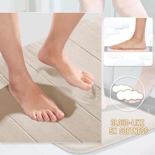 Yimobra Large Memory Foam Bathroom Mat Set, 44 x 24 & 24 x 17 in, Beige - color: Beige, size: 44x24+24x17 Inch