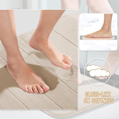 Yimobra Large Memory Foam Bathroom Mat Set, 44 x 24 & 24 x 17 in, Beige - color: Beige, size: 44x24+24x17 Inch