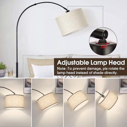 Dimmable Floor Lamp, Arc Floor Lamp with Dimmer, Black Standing Lamp with Adjustable Hanging Shade, Over Couch Tall Reading Light, Modern Pole Lamp for Living Room Bedroom, 9W LED Bulb Included - color: Black