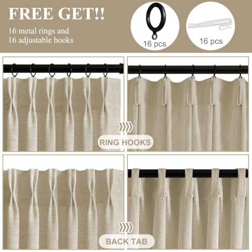 AUSSPVOCT 102 Inch Curtains Pinch Pleated Linen-Like Drapes 2 Panel Set - color: Burlywood Birch, size: 60"W x 102"L (Pack of 1)
