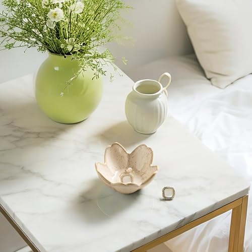 Mecaikru Ceramic Jewelry Tray, 3.5 in Flower Ring Dish with Gift Box & Card - color: grey