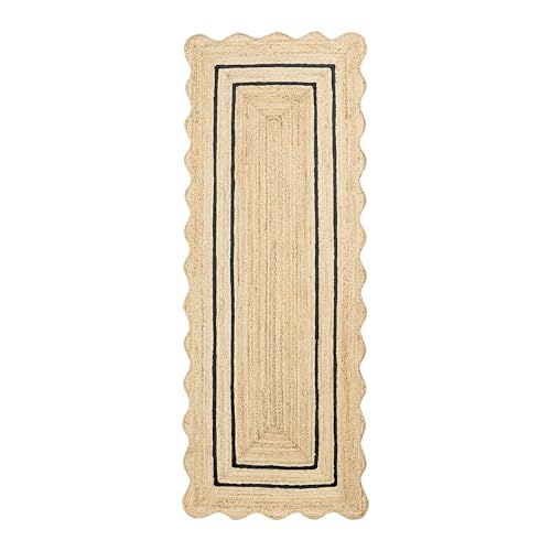 RUGSWEAVE Wave Scalloped Jute Runner Handwoven Hallway Runner Black 2'x6' - color: Black, size: 2'x6'