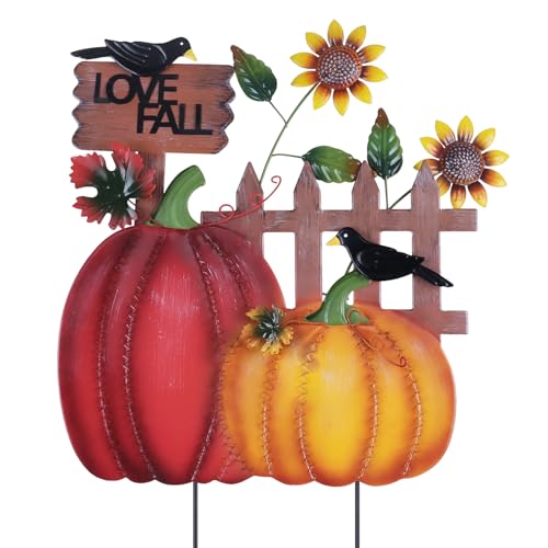 hogardeck Fall Decorations for Home Outdoor, Decorative Garden Stakes with Pumpkins for Fall Decor, Metal Yard Sunflower Signs for Garden Home Lawn Patio Thanksgiving Decorations
