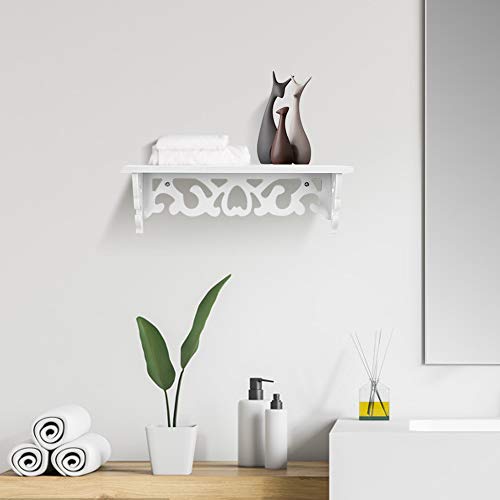 Ejoyous Wall Mounted Floating Shelf, Wood Wall Carved Design Storage Shelve Rack Organizer, Space Saving Display Ledge, Hanging Shelf for Home School Office Bedroom Dormitory(14.57"*3.94"*1.57")-White