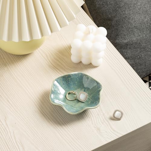 Ceramic Ring Dish, Jewelry Trinket Tray for Rings and Earrings - color: Cyan Surface