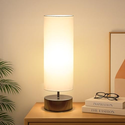 Touch Table Lamp, 3-Way Dimmable Bedside Lamp with Cylinder Fabric Shade - color: White Shade with Black Nickel Base
