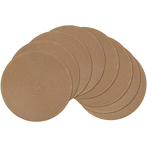 SHACOS Round Braided Placemats Set of 8 Washable 15 inch Round Table Mats Woven Place Mats for Dining Table (Brown, 8) - color: Brown, size: Set of 8