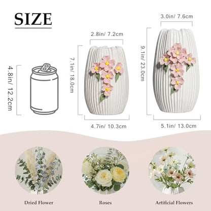 Ceramic Flower Vase, 7 Inch Small Boho Vase, White - color: White and Pink, size: 7 inch