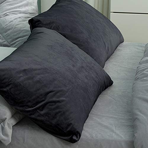 NTBAY Queen Velvet Pillowcases, Set of 2, Zipper, Black - color: Black, size: 30" x 20" (Pack of 2)