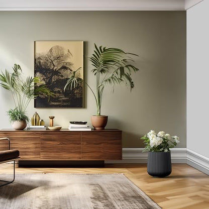 Kante Accent Round Curved Black Concrete Planter 13" Dia, Outdoor - color: Ringed Black, size: 13” Dia