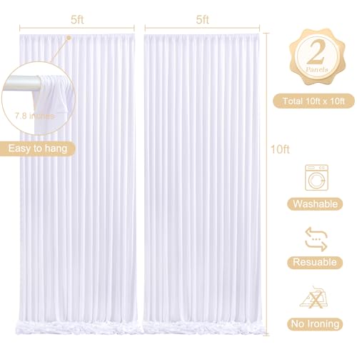 10 x 10ft White Backdrop Curtains with Lights String for Party - color: White, size: W5' x H10'(2 panels)