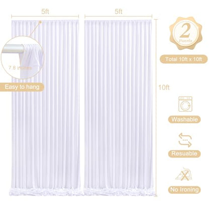 10 x 10ft White Backdrop Curtains with Lights String for Party - color: White, size: W5' x H10'(2 panels)