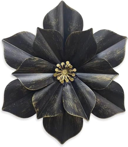 Metal Flower Wall Sculpture,12.5" Black Grey Rustic Modern Floral Artwork - color: 01C-Black