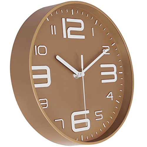 45MinST 10 Inch 3D Number Dial Face Modern Wall Clock, Silent Non-Ticking Round Home Decor Wall Clock with Arabic Numerals, Colorful Dial Face (Light Brown/Khaki) - color: 10''light Brown