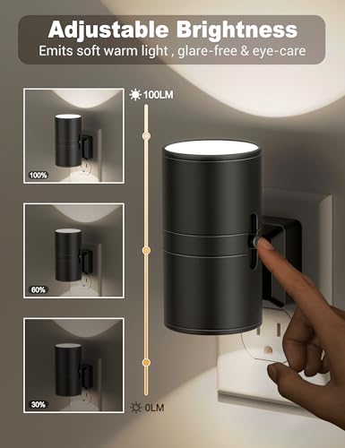 JandCase Night Lights Plug into Wall, Dimmable Night Light, 5000K White - color: Black