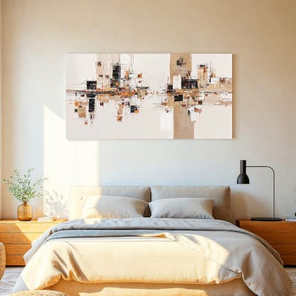 YISXINOAG Beige Abstract Wall Art Industrial Geometric Painting 20"X40" - color: black beige, size: 40"L x 20"W