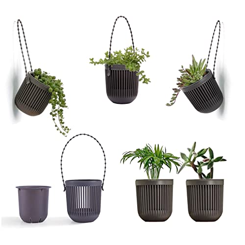 Melphoe Mini Hanging Succulent Planters, Perfect Drainage, Sling Handle, Great for Indoor/Outdoor Decoration, Black - color: Black