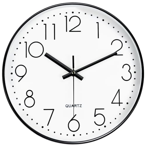 Silent Wall Clocks Battery Operated 8 Inch, Analog Wall Clock with Oversized Number Tempered Glass Clock Face, Black Quartz Non Ticking Wall Clocks for Living Room Bedroom Kitchen Office - color: White, size: 8 Inch