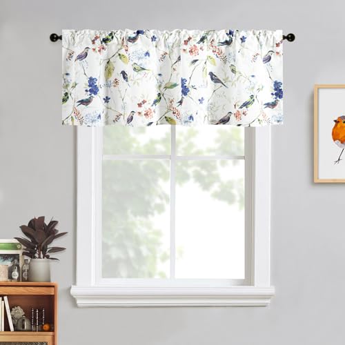 VOGOL Bird Print Kitchen Valance, Country Style Valance, 60x18, Blue - color: Blue, size: 60"W x 18"L (Pack of 1)