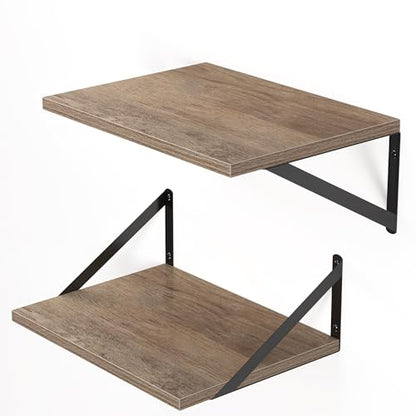 Heimlove 16W x 12D Deep Floating Shelves Set of 2 Grey - color: Grey With Black Metal Bracket, size: 16Wx12Dx5.8H