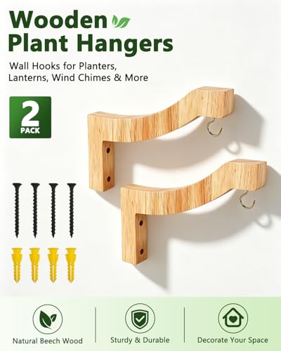 7-Inch Wooden 7-Shaped Wall Hook Plant Hanger – Ideal for Indoor/Outdoor Bird Feeders, Flower Baskets, and Wind Chimes - style: 4-7 Letter Style(2Pack)