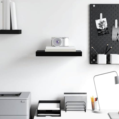 Floating Wall Shelf Black 15.7 in Honeycomb MDF Matte Modern Display Rack 11 lb Capacity Easy Mount for Living Room Bedroom Office - color: Black, size: 15.7 in