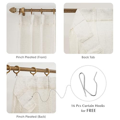 FMFUNCTEX Beige Linen Pinch Pleated Sheer Curtains, 63 Inches, 2 Panels - color: Pinch Pleat| Natural, size: 52"W x 63"L (Pack of 2)