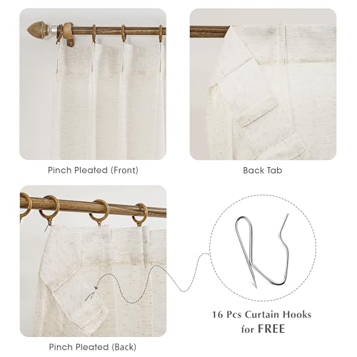 FMFUNCTEX Beige Linen Pinch Pleated Sheer Curtains, 90 Inches, 2 Panels - color: Pinch Pleat| Natural, size: 52"W x 90"L (Pack of 2)