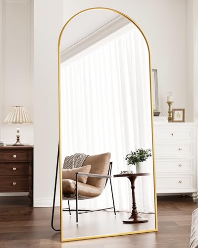 Full Length Mirror, 71"x30" Arched Floor Length Mirror, Oversized Standing Mirror, Hanging or Leaning Against Wall Mounted Mirrors, Large Full Body Mirrors with Aluminum Frame for Bedroom (Gold) - color: Gold, size: 71"L x 30"W