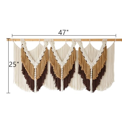 Macrame Wall Hanging Brown Tassel Knotting Fiber Art Boho Decor 47" W*25" L - color: Brown2
