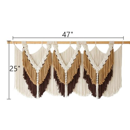 Macrame Wall Hanging Brown Tassel Knotting Fiber Art Boho Decor 47" W*25" L - color: Brown2