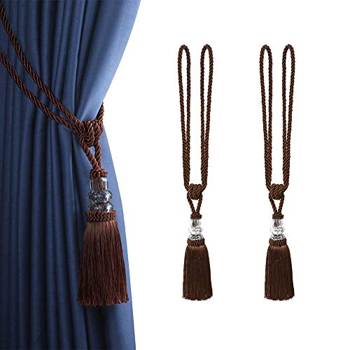 BEL AVENIR 2 Pack Curtain Tiebacks Hand-Woven Holdbacks Tassels Tiebacks - color: Coffee, size: 2 Pack