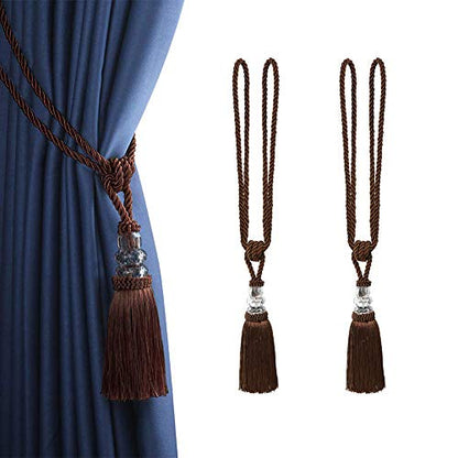 BEL AVENIR 2 Pack Curtain Tiebacks Hand-Woven Holdbacks Tassels Tiebacks - color: Coffee, size: 2 Pack