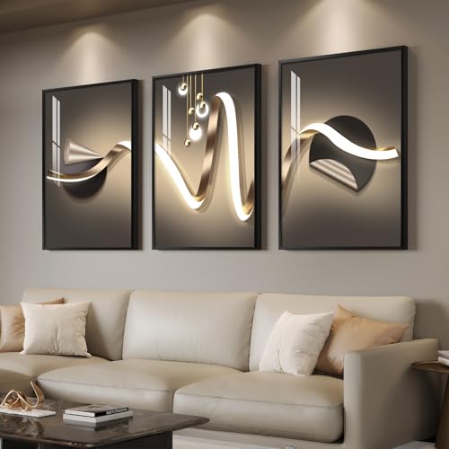 Large Framed Modern Luxury Black and Gold Abstract Wall Art, 24x36 In - color: Luxe Curve Collection, size: 24" W x 36" H x 3 pieces