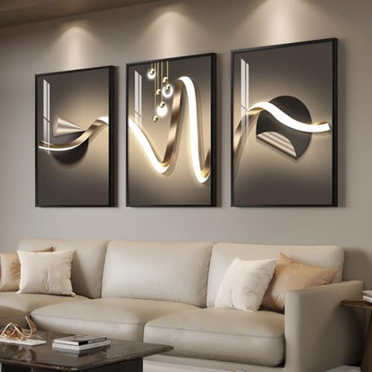 Large Framed Modern Luxury Black and Gold Abstract Wall Art, 24x36 In - color: Luxe Curve Collection, size: 24" W x 36" H x 3 pieces