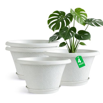 Quarut 12 Inch Pots for Plants,4 Pack Large Flower Pots with Drainage Hole - color: Diamond Pattern-white, size: 12 inch-4 Pack