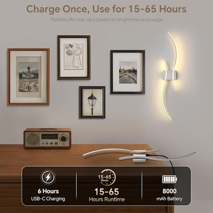 Wireless Wall Sconces Set of Two, Dimmable, 3CCT, Up to 65H Runtime - color: Nickel, size: 39.3 inches (2 Pack)