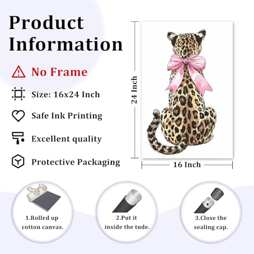 Funky Leopard Wall Art Pink Bow Picture Trendy Cheetah Wall Art Aesthetic Leopard Poster Preppy Cheetah Posters Preppy Bow Paintings Aesthetic Animal Posters for Living Room Dorm 16x24in Frameless - color: Leopard