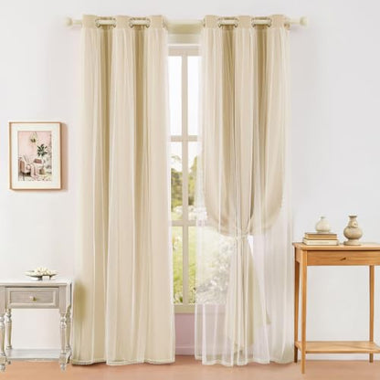 indistar Home Blackout Curtains Double Layer Solid Sheer Grommet Top Window Curtain Panel Pair, 35Wx72L,Cream - color: Cream, size: 35"W x 72"L (Pack of 2)