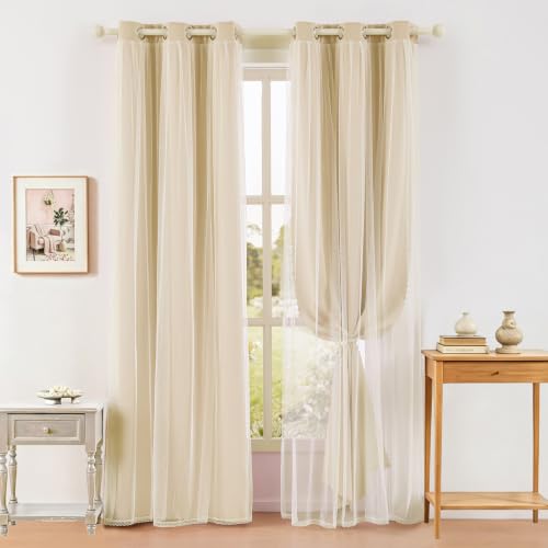 indistar Home Blackout Curtains Double Layer Solid Sheer Grommet Top Window Curtain Panel Pair, 35Wx84L,Cream - color: Cream, size: 35"W x 84"L (Pack of 2)