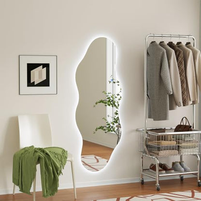 QDSSDECO 63" x 24" Wavy Full-Length Mirror with Stand, Frameless - color: Led Cloud-2