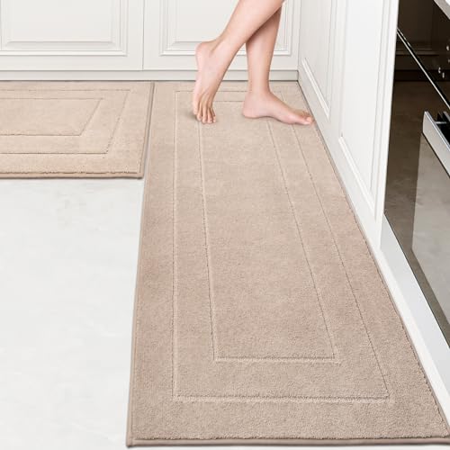 PURRUGS Kitchen Rug and Runner, Set of 2, 24" x 35.5"+ 24" x 59", Beige - color: Beige, size: 24" X 35.5"+ 24" X 59"