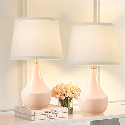 GyroVu 18" Table Lamp Set of 2, Ceramic Lamp Classic Beside Lamps Nightstand Lamp Modern Bedside Lamp for Living Room, Bedroom & Office Rocker Switch Pink-LED Bulbs Included - color: 18.63" Pink