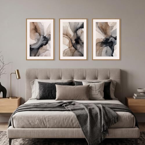 Celestdeco Abstract Brown Marble Framed Canvas Wall Art Set-16"x24"x3 - color: Abstract Marble Wall Art, size: 16"L x 24"W