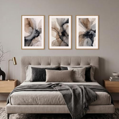 Celestdeco Abstract Brown Marble Framed Canvas Wall Art Set-16"x24"x3 - color: Abstract Marble Wall Art, size: 16"L x 24"W